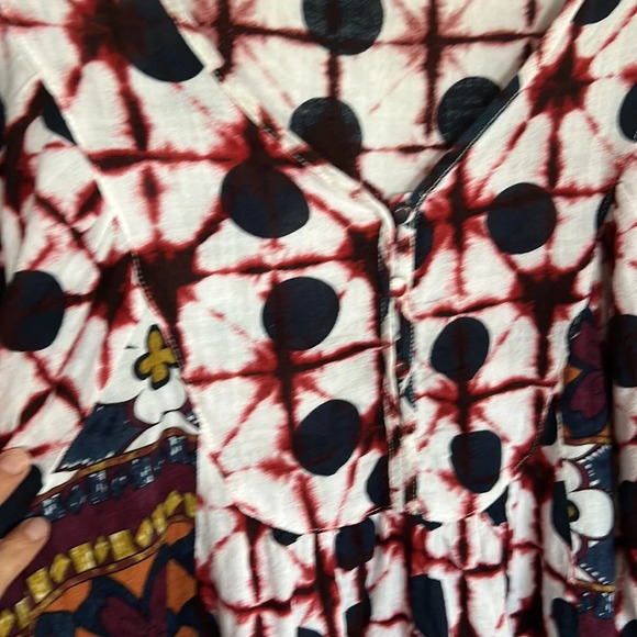 Solitaire Mixed Floral Boho Polkadot Bleached Babydoll Blouse XL - Picture 9 of 9